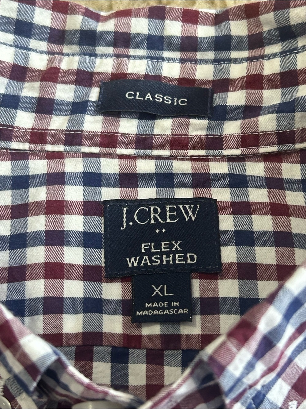 J.Crew Flex Washed Classic Fit Stretch Blue White Red Check Button Men’s XL - Picture 4 of 7